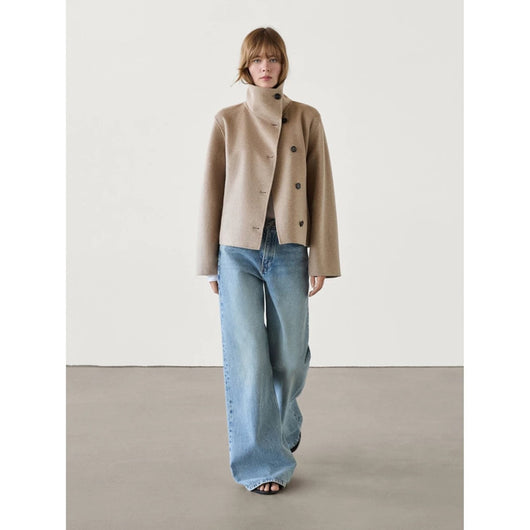 Abrigo Cuello Alto Mezcla de Lana Botones Simples Casual - Image 10