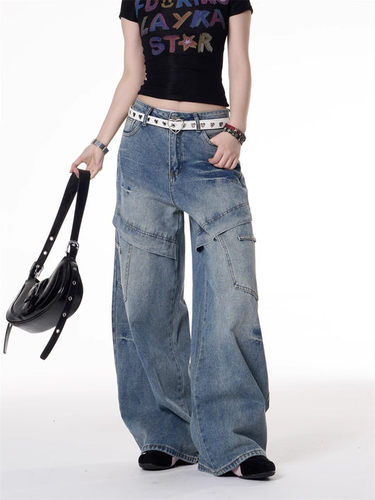 Jeans Deconstructivos Estilo Hot Girl Retro Americano con Múltiples Bolsillos - Image 13