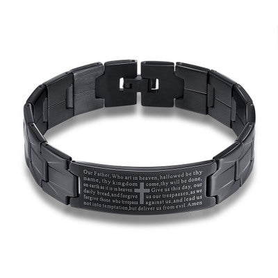 Pulsera de Acero Negro con Cruz para Hombre