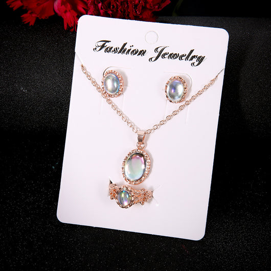 Conjunto de Joyas de Gemas Brillantes - Collar, Aretes y Anillo Tendencia Europa - Image 4