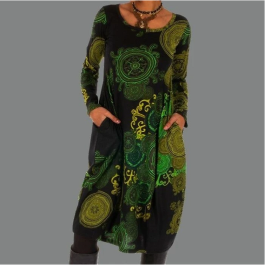 Vestido Holgado Estampado Cuello Redondo Manga Larga - Image 5