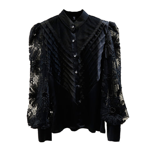 Blusa Semitransparente con Cuello de Pie y Encaje Delicado - Image 12