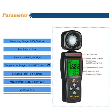 Medidor de Luz Digital SMART SENSOR AS803 - Luxómetro LCD de Precisión Profesional - Image 4