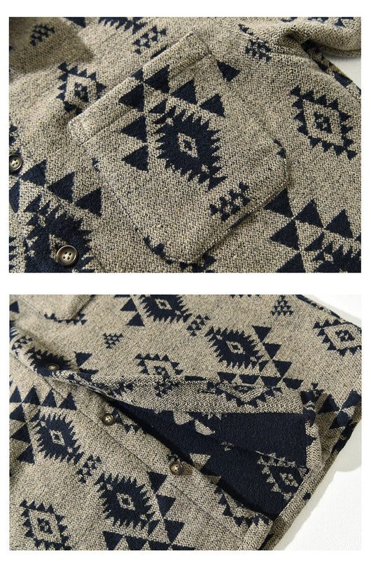 Camisa Casual de Lana Jacquard Retro para Hombre - Manga Larga Otoño - Image 10