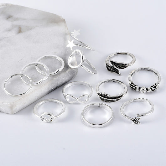 Anillo de Plata Antigua con Hoja de Pluma y Nudo Infinito - Image 4