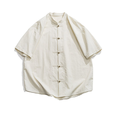 Camisa Estilo Chino con Cuello Mao Desgastado y Lavado Vintage - Image 4