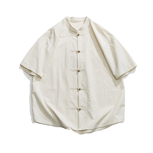 Camisa Estilo Chino con Cuello Mao Desgastado y Lavado Vintage - Image 4
