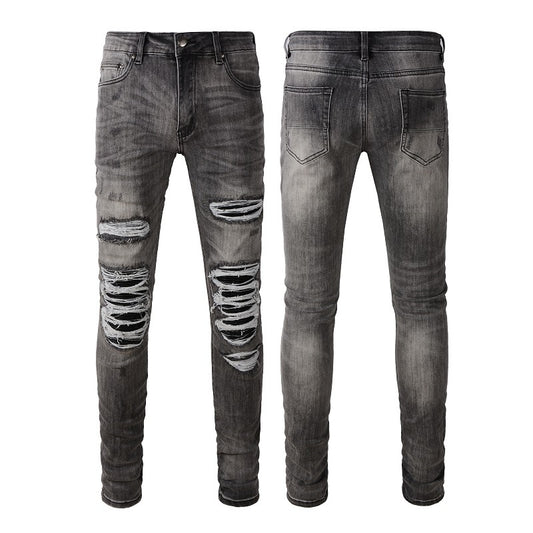 Pantalones Vaqueros Rotos Gris Casual para Hombre - Estilo Urbano Moderno
