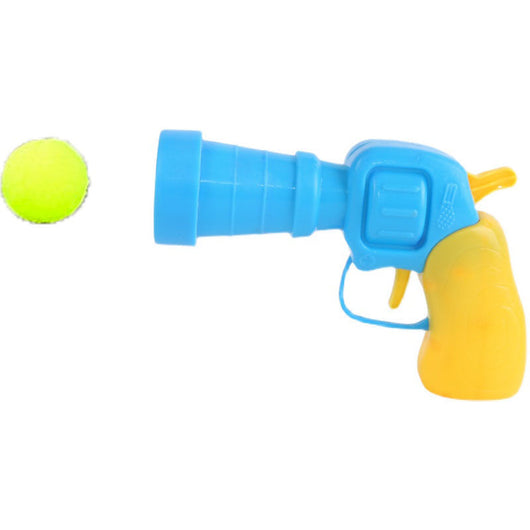 Colorful pompom balls and a yellow and blue toy launcher, a fun set for cats or kids. - Image 3