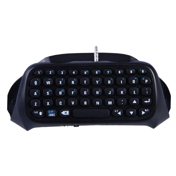 Black wireless keyboard attachment for PS4 game controller, featuring a full QWERTY layout and 3.5mm audio jack. - Image 6