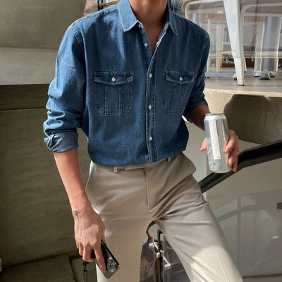 Camisa Suelta Estilo Coreano Azul para Trabajo - Image 7