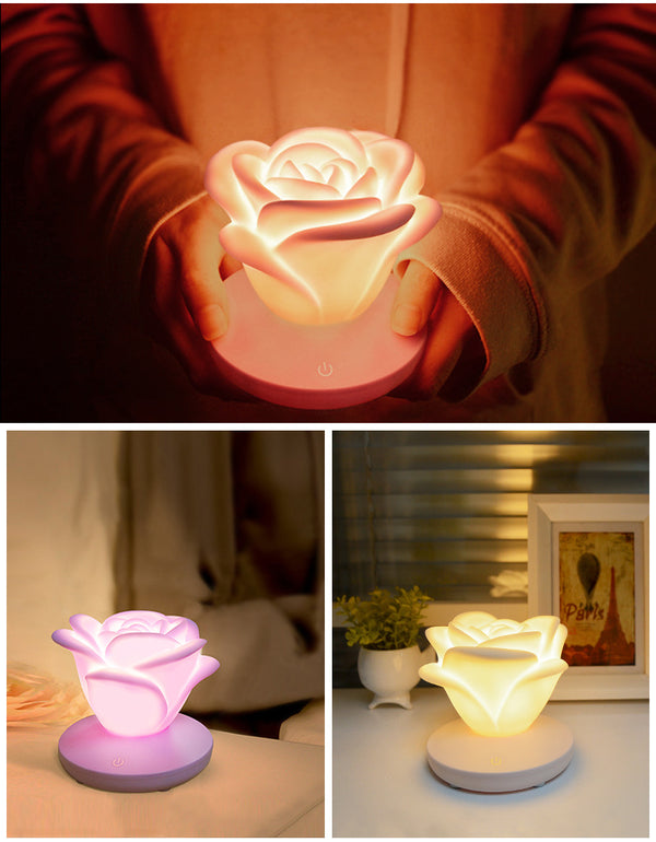Lámpara Nocturna Rosa Romántica con 3 Niveles de Luz Ajustable