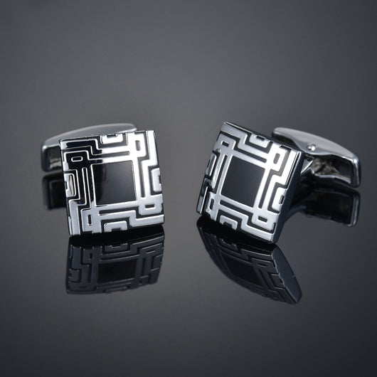 Gemelos de Camisa Francés Cuadriculado con Cristales de Diamante para Hombre - Image 8