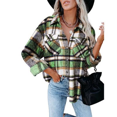 Camisa Cuadrillé de Lana para Mujer - Estilo Europeo Otoño Invierno - Image 7