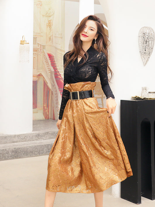 Conjunto de Falda Midi Tejida Elegante - Estilo Occidental para Primavera e Invierno - Image 9