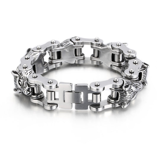 Pulsera de Acero Titanio para Hombre - Diseño Lobo Biker Rock Hip Hop - Image 9