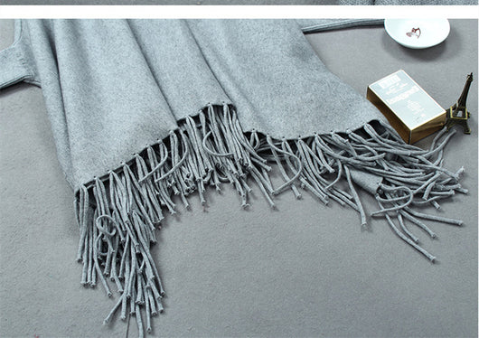 Abrigo Tipo Kimono en Cachemir Monocromático con Mangas Murciélago - Image 11