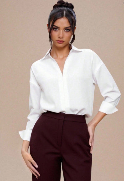 Blusa Entallada Cuello Mao Manga Tres Cuartos para Mujer - Image 14