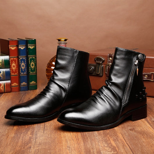 Botas Altas de Cuero para Hombre con Punta Afilada - Calidez y Estilo