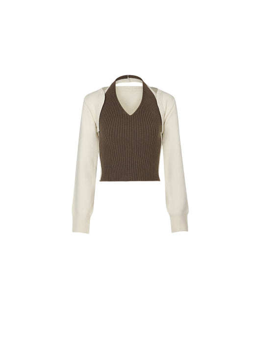 Conjunto de Dos Piezas: Cardigan Corto y Suéter Tejido de Manga Larga - Image 9