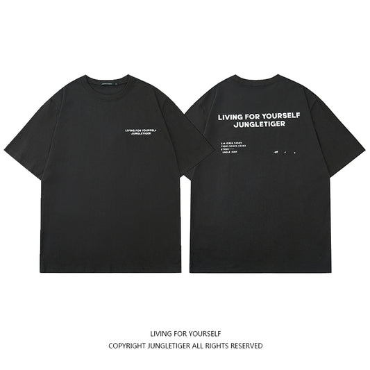 Camiseta de Algodón Puro Suelta con Cuello Redondo