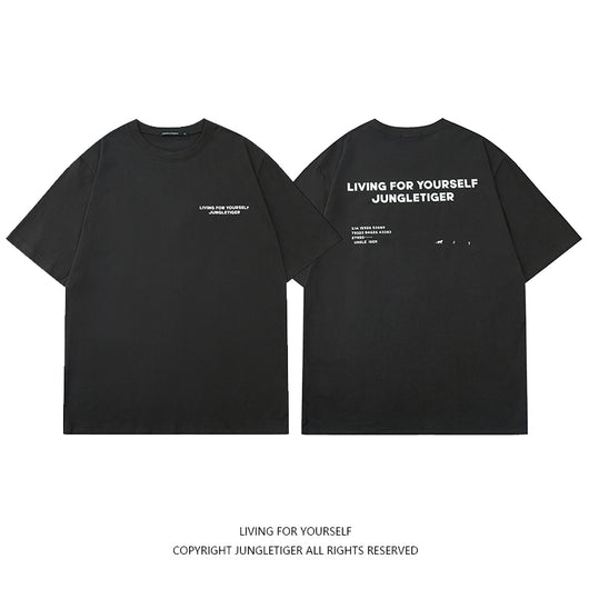Camiseta de Algodón Puro Suelta con Cuello Redondo