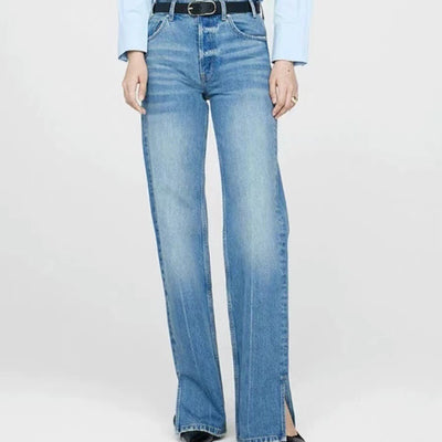 Jeans Rectos Azul Nórdico Cintura Media con Cierre de Botones para Mujer - Image 3