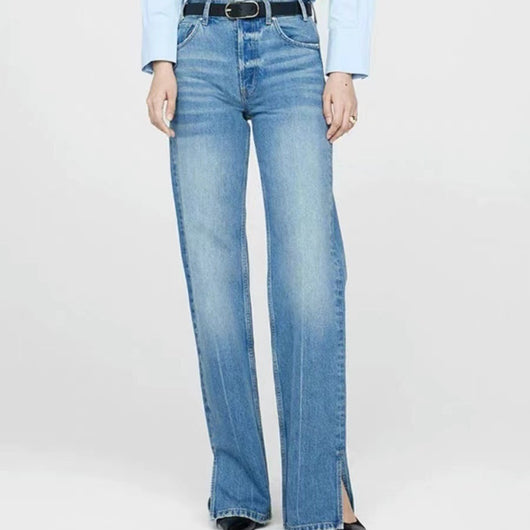 Jeans Rectos Azul Nórdico Cintura Media con Cierre de Botones para Mujer - Image 3