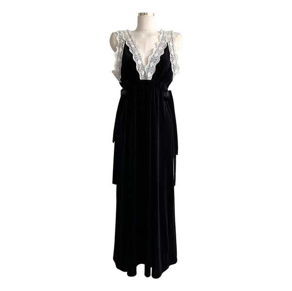 Vestido Slip Elegante de Terciopelo Vintage con Encaje - Image 3