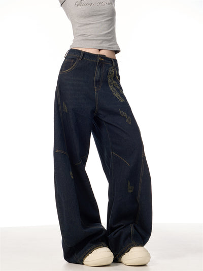 Overol Denim Retro Patchwork de Pierna Ancha para Mujer - Image 20