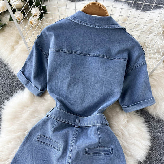 Jumpsuit Cargo de Manga Corta con Cuello y Piernas Anchas - Image 22