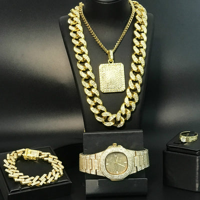 Conjunto de Cadena Cubana de Diamantes Completos Hip Hop para Hombre