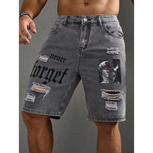 Shorts Estilo Vaquero con Estampado de Letras para Hombre - Image 4