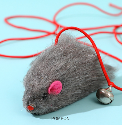 Two plush mouse cat toys, one gray and one white, with pink elastic ropes, bells, and suction cups. - Image 11