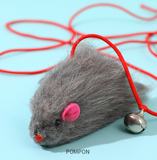 Two plush mouse cat toys, one gray and one white, with pink elastic ropes, bells, and suction cups. - Image 11
