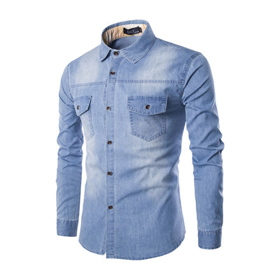 Camisa Vaquera Talla Grande Hombre Bolsillos Dobles Manga Larga Slim - Image 11
