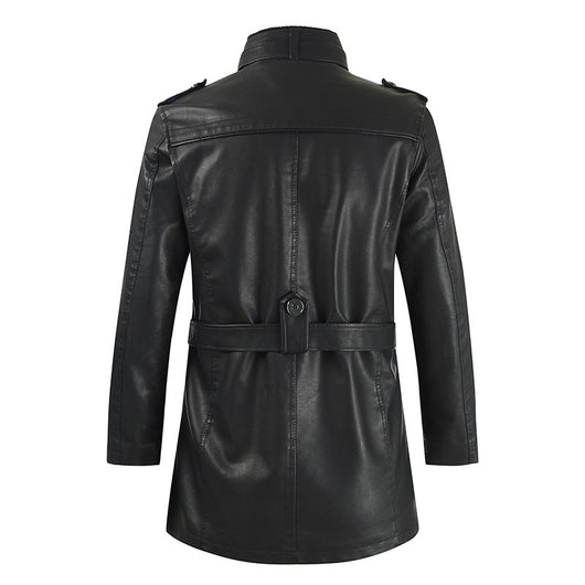 Abrigo de Cuero para Hombre Estilo Coreano Cuello Mao Slim Fit - Image 7