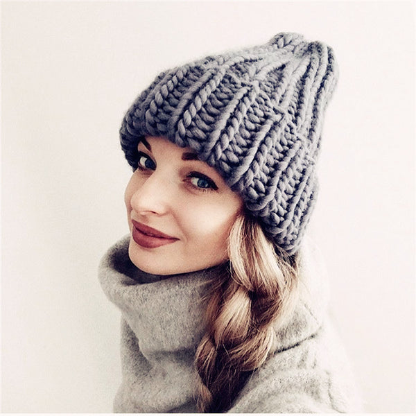 Gorro de Lana Gruesa para Mujer - Diseño Minimalista Otoño Invierno
