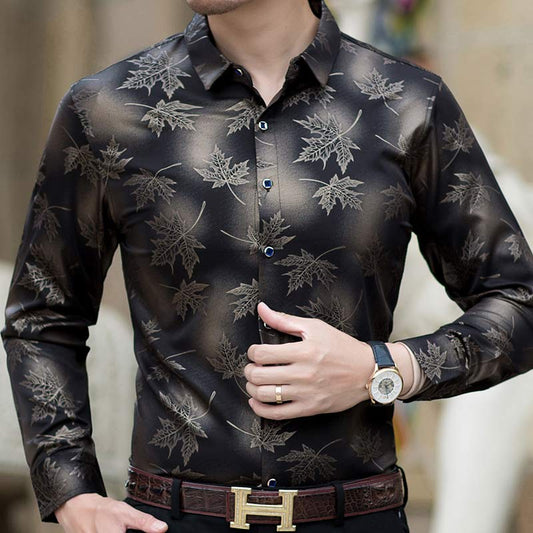 Camisa Casual de Manga Larga Estampada para Hombre