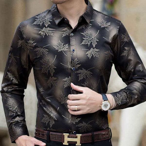 Camisa Casual de Manga Larga Estampada para Hombre