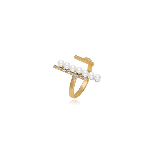 Anillo de Circonita Hueco Cuadrado con Perla Micro-engarzada - Image 2