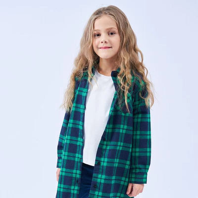 Camisa Cuadriculada de Manga Larga para Niñas - Tela Cepillada - Image 17