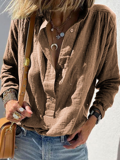Camisa Suelta Retro de Algodón y Lino con Botones y Manga Larga - Image 9