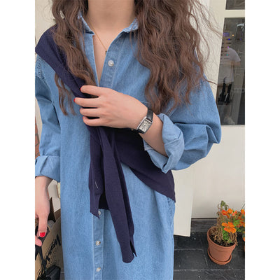 Vestido Denim Mujer Otoño Largo Holgado Manga Larga Casual - Image 12