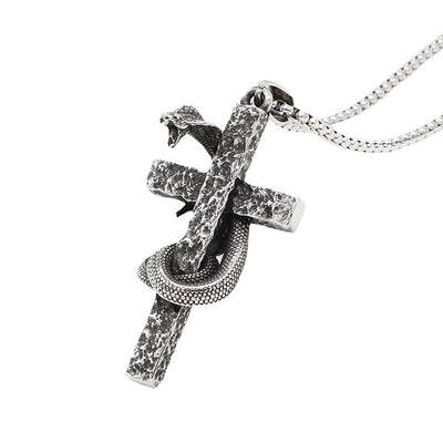 Collar Vintage Cobra Tridimensional con Crucifijo para Hombre - Image 5