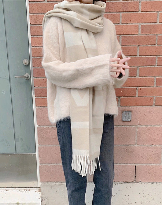 Bufanda de Lana Pura Tejida Geométrica Acolchada para Mujer - Image 18
