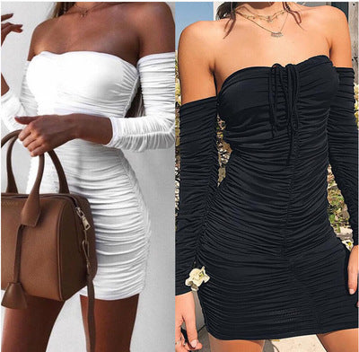 Vestido Tubo Elegante de Un Hombro con Manga Larga