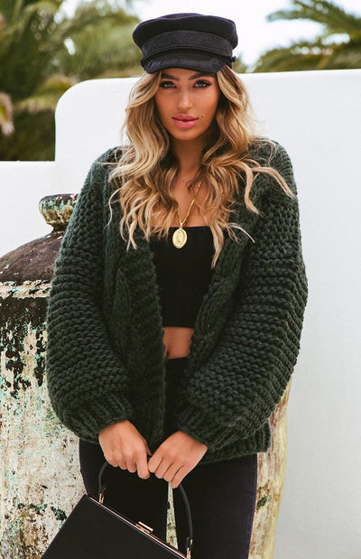 Cardigan Jacquard de Color Liso - Suéter Casual Holgado para Mujer - Image 3