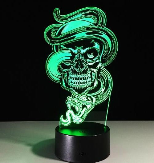 Lámpara 3D LED Calavera Halloween con Ilusión Holográfica - Luz Nocturna Multicolor - Image 8