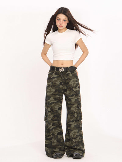 Pantalón Cargo Ancho Camuflaje Retro de Tiro Bajo - Image 7